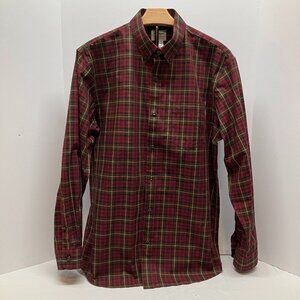 LL Bean Mens 100% Cotton Red Plaid Button Down Long Sleeve Shirt Size‎ M